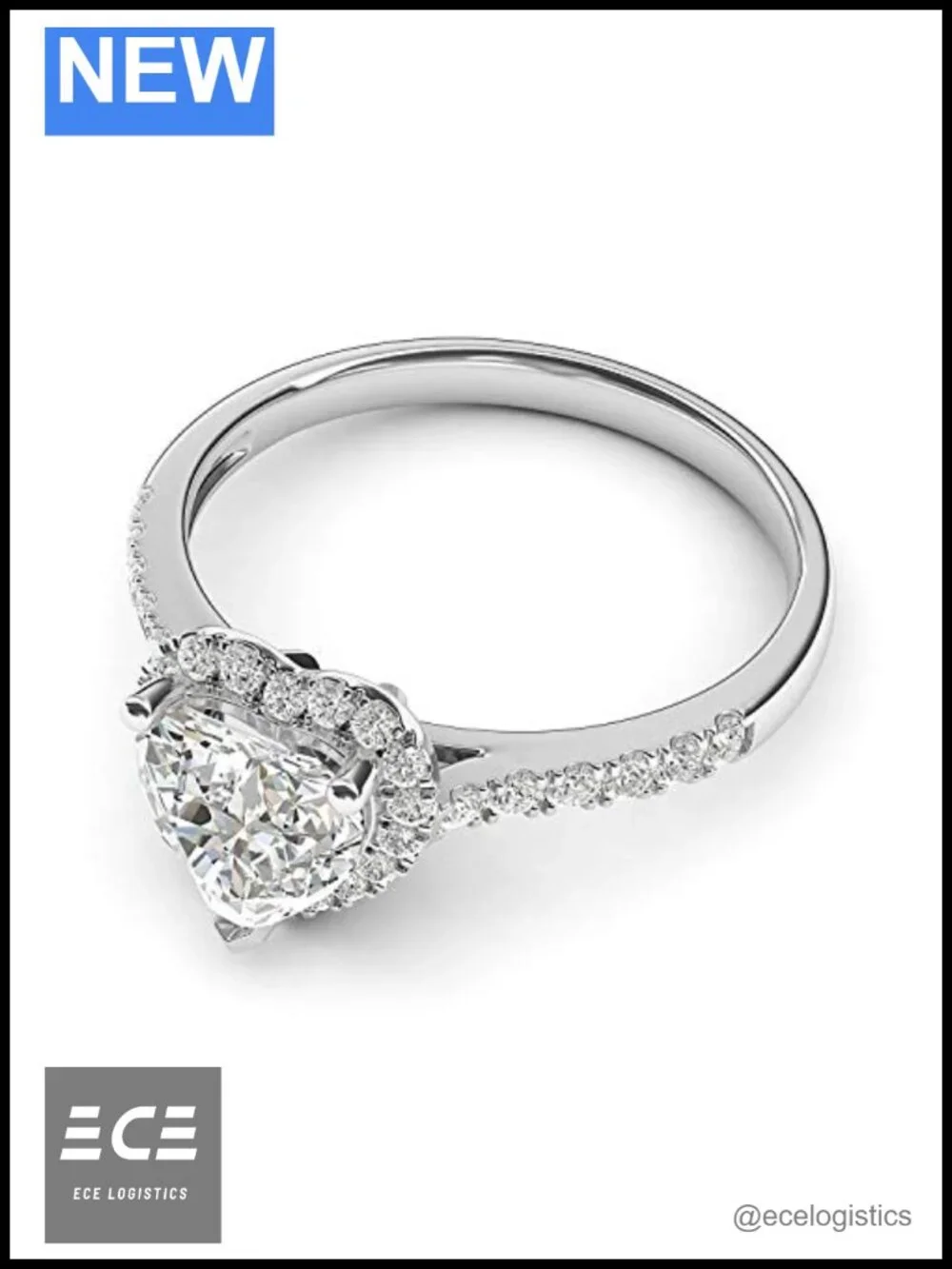 10k White Gold Heart Halo Engagement Ring Promise Bridal 1.5ct